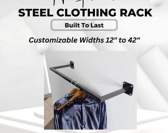 Minimalist Steel Clothing Rack – Wall or Ceiling Mounted Metal Wardrobe Rail - Unique Clothing Hanger -- Powder Coated