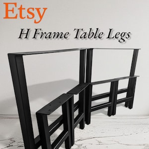 H-Frame Metal Counter Height Table Legs 34&quot; H 12&quot; W – Set of 2 - For Heavy Duty Tops, With Adjustable Feet, Pub Table Legs - PowderCoated