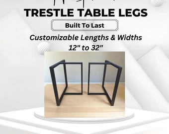 Trestle Table or Bench Legs Customizable Metal Base / Frame - Set of 2 for Furniture Projects - With Adjustable Feet, Powder Coated,