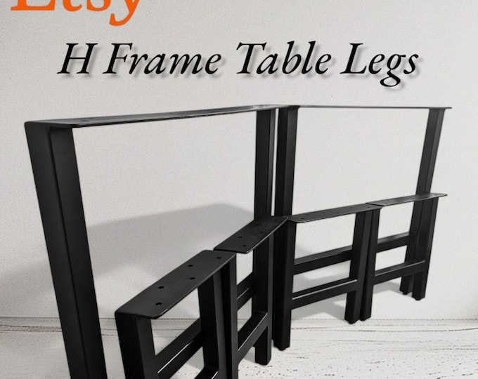 Featured listing image: H-Frame Metal Table Legs – Set of 2  (6" to 35") Free Powder-Coating, With Adjustable Feet. / Steel Bench Legs - Dining room - Commercial