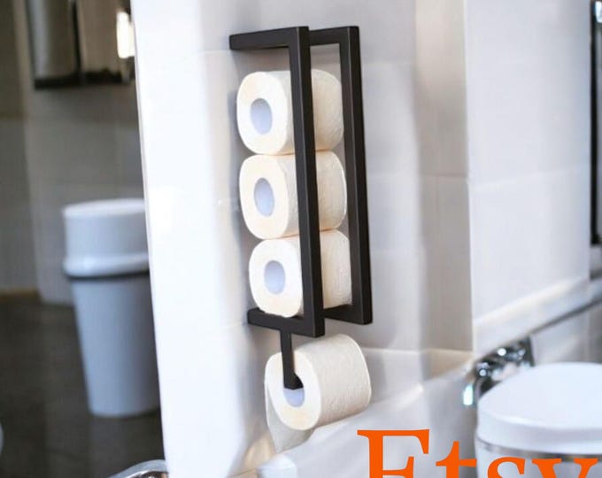 Featured listing image: Minimalist Metal Toilet Paper Holder – Powder-Coated - Wall-Mounted Steel Roll Dispenser – Modern Bathroom Organizer –  Handmade Storage