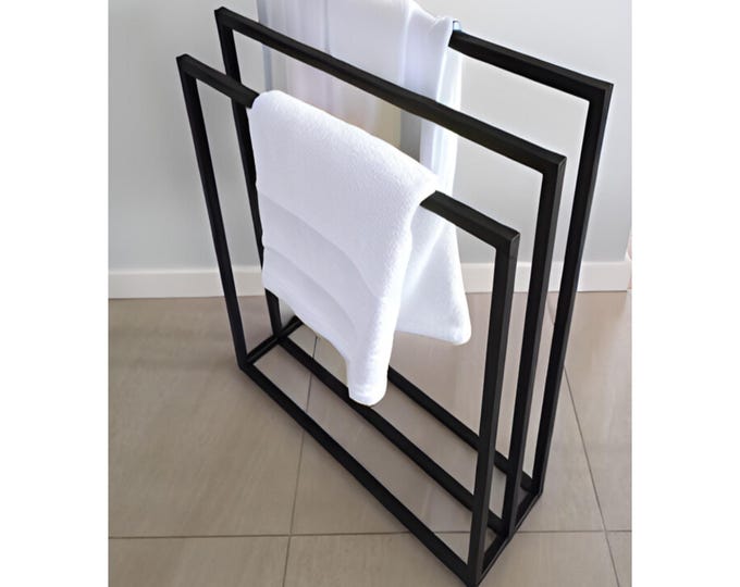 Featured listing image: Industrial Steel Towel Rack – Stylish Floor Stand for Home Organization – Modern Metal Storage Solution