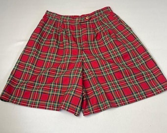 The Villager Red Plaid Bermuda Shorts 10 Vintage Preppy Tartan Academia Coastal