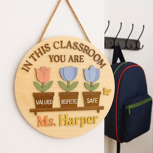 Custom Teacher Classroom Sign - In This Room You Are Loved Strong Special - Personalized Wooden Back to School Gift for Teacher