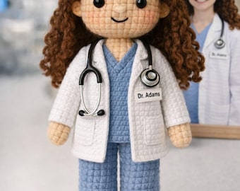 Custom Crochet Doctor Doll, Handmade Amigurumi Doctor Plush, Personalized Medical Gift for Nurse Graduation