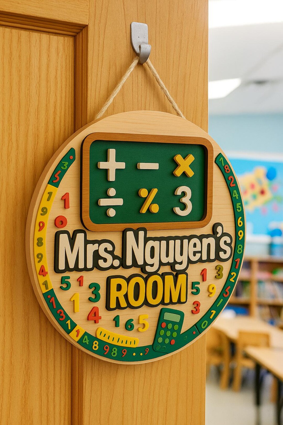 Personalized Math Teacher Door Sign: Classroom Name Plaque With 3D ...