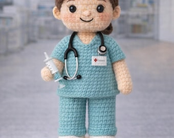 Custom Crochet Nurse Doll, Handmade Amigurumi Nurse Plush, Personalized Healthcare Gift for Nurse Graduation