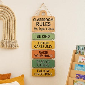 Custom Classroom Rules Sign for Teachers, Personalized Wooden Wall Decor, Back to School Gift, Positive Classroom Poster