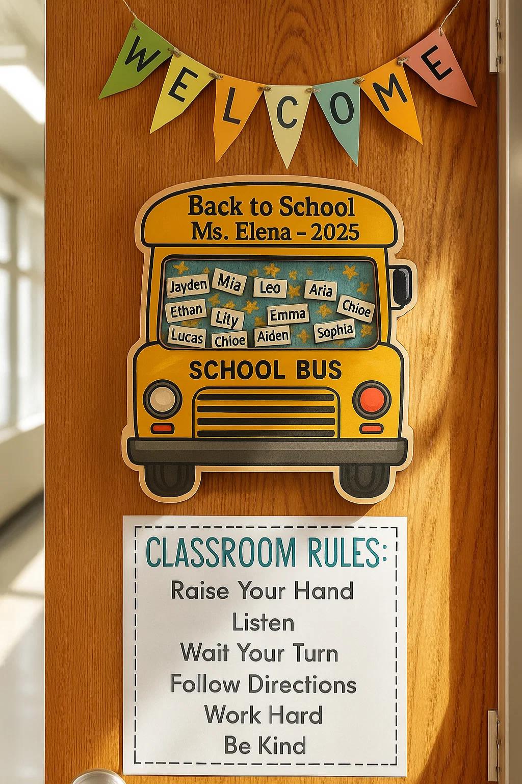 Personalized Back to School Wooden Bus Magnet – Custom Teacher Gift with Student Names for Classroom or Fridge Decor
