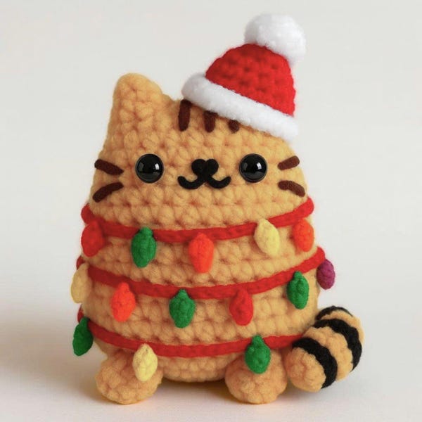 Handmade Crochet Kitty – Christmas Amigurumi Cat with Santa Hat, Cozy Kawaii Plush Toy, Holiday Gift for Kids & Cat Lovers, Christmas Gift