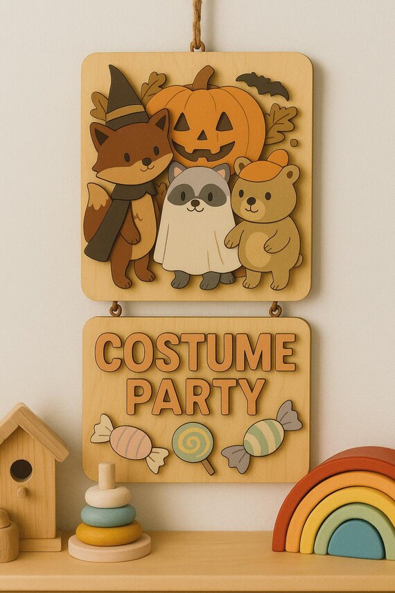 Custom Costume Party Sign: Layered Wood Goose Pumpkin Halloween