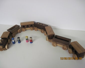 Seven Car Wood Train Set with Hand Painted People