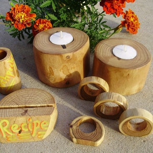 UniQue handcrafted Maple table setting accessories repurposed from a maple log.