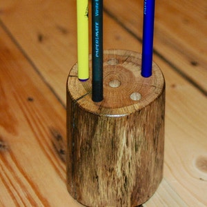Oak log desktop pen/pencil holder