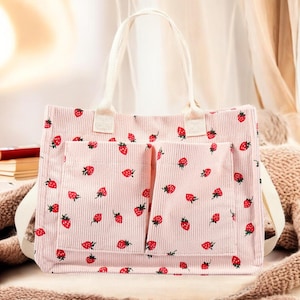 Strawberry Pockets Tote Handtasche - verstellbarer Schultergurt - niedliche Stofftasche - geräumige, haltbare Tasche