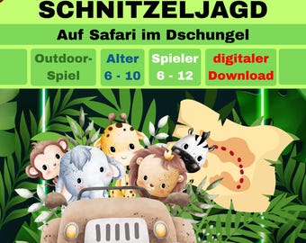Jungle scavenger hunt / treasure hunt for children's birthdays to print out, safari, jungle, animals for children ages 6, 7, 8, 9, 10 and up
