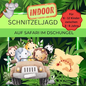 Scavenger hunt / treasure hunt jungle indoor for children&#39;s birthdays to print out, safari, jungle, animals for children from 3, 4, 5, 6 years