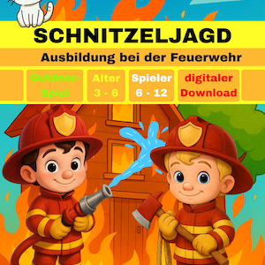 Brandweer speurtocht / schattenjacht voor kinderverjaardagen, brandweerman, reddingsmissie, avontuur voor kinderen van 3, 4, 5, 6 jaar