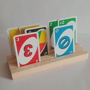 1 porte-cartes en bois avec 3 fentes, idéal pour mettre en valeur des images ou photos, ou support pour cartes de jeu