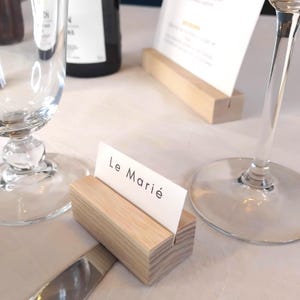 marque-place en bois pour mariage, porte-prénom, porte message bois, support prix vitrine, support étiquette artisan