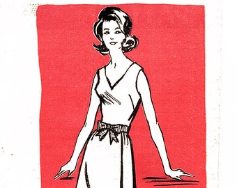 1960s Dress Pattern 34 Bust Women's Designer Dress Sleeveless with V Neck size 14 UNCUT