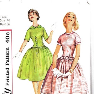 1950s Dress Pattern 36 Bust Drop Waist Dress with Full Skirt, Short Sleeves