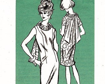 1960s Designer Dress Pattern Mr Blackwell Sleeveless Dress with Scarf size 14