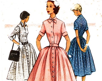 1950s Womens Shirtwaist Dress 31 Bust Retro Full Skirt Dress Junior size 13 Sewing Pattern
