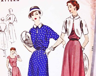 1950s Dress Pattern Women's Short Sleeve Dress and Jacket Bolero 34 Bust size 16 UNCUT