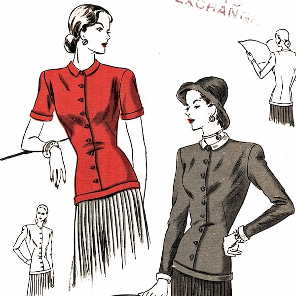 1940s Blouse Pattern Womens Top with Peter Pan Collar 32 Bust Vogue Sewing Pattern