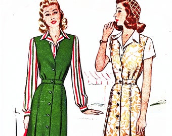 1940s Dress Pattern for Womens Size 14 Jumper Dress with Blouse 32 Bust