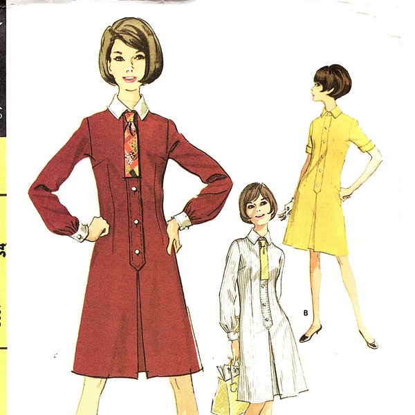 1960s Mod Dress Pattern 34 Bust Shirtwaist Dress Flared Skirt size 14