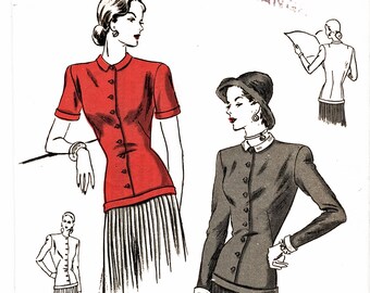 1940s Blouse Pattern Womens Top with Peter Pan Collar 32 Bust Vogue Sewing Pattern