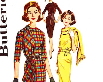 1960s Dress Pattern 34 Bust Sheath Dress with Scarf Misses size 14 Sewing Patterns 60s