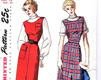 1940s Jumper Dress Pattern with Bishop Sleeve Blouse Misses Size 16 UNCUT Simplicity Pattern