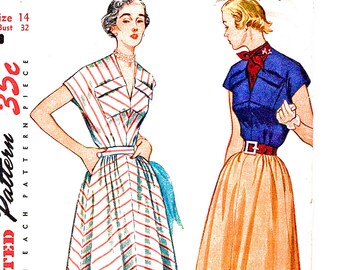 1950s Skirt and Blouse Pattern for Womens Kimono Sleeve Blouse with Flared Full Skirt Size 14 Bust 32 UNCUT