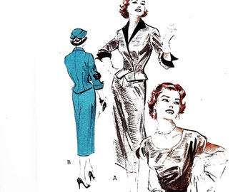 1950s Dress Pattern Scoop Neck Dress and Fitted Jacket Misses size 12 UNCUT