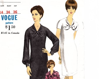 1960s Dress Pattern Vogue Womens Dress with Draped Neckline with Tie Size 14 Bust 34