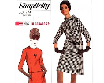 1960s Mod Dress Pattern Top and Aline Skirt Misses size 16 bust 36 Simplicity Designer Fashion
