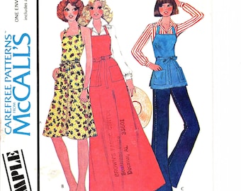 1970s Apron Dress Pattern Wrap Apron Smock Apron Cobbler Apron Large Pockets UNCUT Multi Size