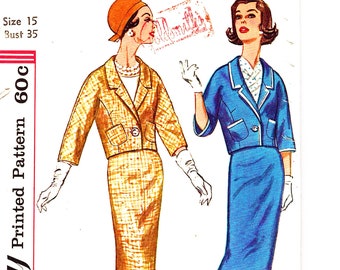 1960s Womens Suit Sewing Pattern Jacket with Pockets Wiggle Skirt UNCUT size 15 Bust 35