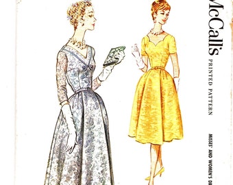 Vintage 1950s Dress Pattern 34 Bust Womens Dress with Bell Skirt or Long Evening Gown Size 14