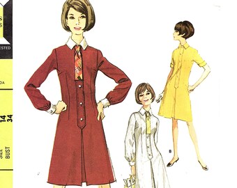 1960s Mod Dress Pattern 34 Bust Shirtwaist Dress Flared Skirt size 14