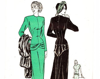 1940s Sewing Pattern Peplum Drop Waist Dress size 14 UNCUT