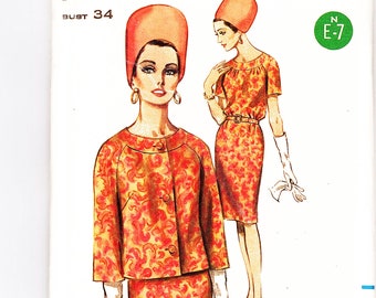 1960s Wiggle Dress Pattern Raglan Sleeve Sheath Dress and Jacket Misses Size 14 Bust 34 UNCUT