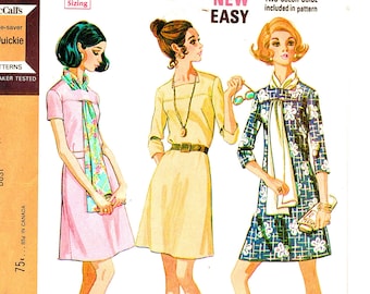 1970s A-Line Dress Pattern, Scarf, Plus Size 18.5 Bust