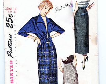 1940s Skirt Pattern For Womens Kimono Sleeve Tie Jacket Gored Skirt UNCUT 40s Simplicity Pattern