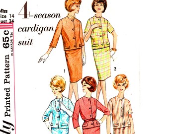 Womens Suit Sewing Pattern 1960s Kick Pleat Skirt and Jacket Suit Dress Misses size 14 Bust 34