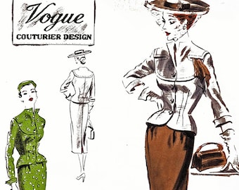 1950s Vogue Couturier Suit Pattern, Fitted Jacket & Wiggle Skirt, Bust 32 (UNCUT)
