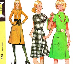 1970s Sewing Pattern for Womens Wrap Dress A line Skirt with Pockets McCalls Pattern